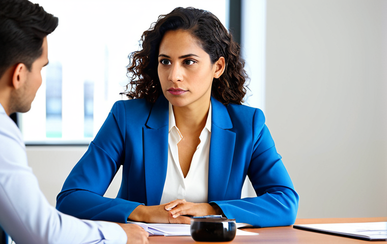 자기 발견을 위한 심리적 기법 - Values & Decision Making**
"A determined Latina businesswoman in a modern, brightly lit office, ful...