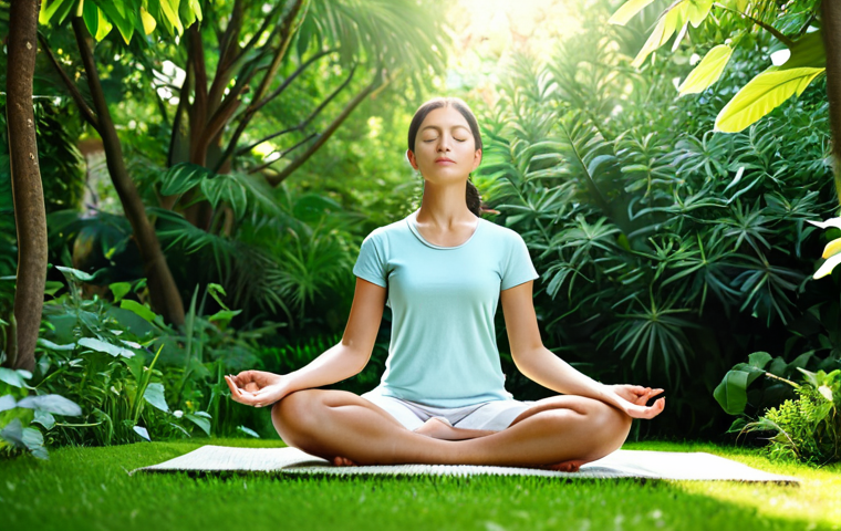 역경 후 긍정적 변화를 위한 작은 습관 만들기 - Meditation and Calm**
"A woman in comfortable, modest clothing is meditating in a serene garden, su...
