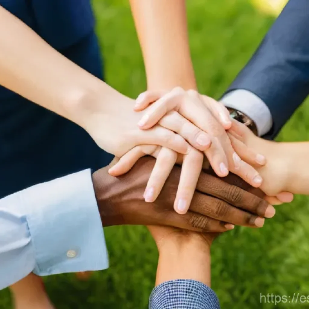 역경 후 회복을 위한 지원 시스템 구축 - **Prompt:** A diverse group of adults, representing various ages and backgrounds, forming a supporti...