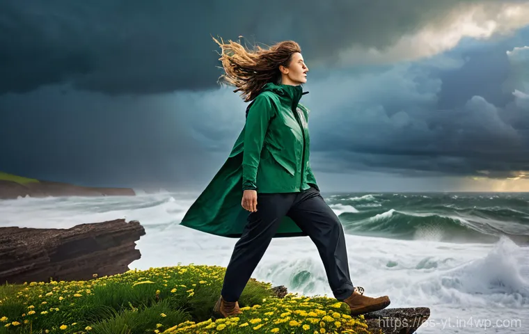 역경 극복을 위한 성공적인 전환 사례 - **Prompt:** A determined woman in her late 30s stands on a windswept cliff, her back to a turbulent,...