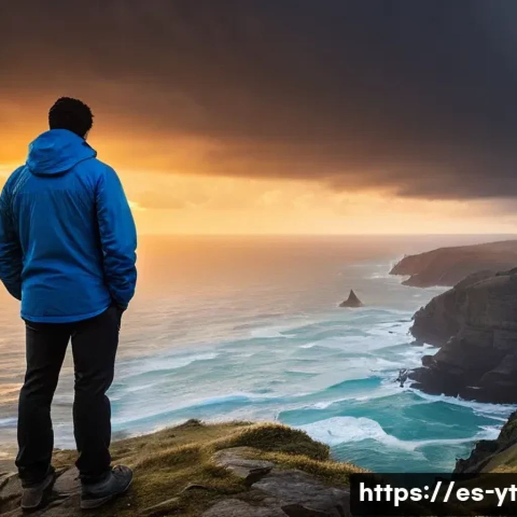 역경 후 성장의 의미를 되새기기 - **Prompt:** A person stands resiliently on a windswept clifftop overlooking a dramatic, stormy sea a...