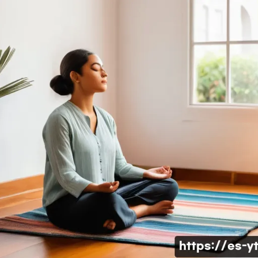 역경 극복을 위한 실용적인 명상법 - A serene and cozy indoor meditation corner designed for a Spanish-speaking individual, featuring sof...