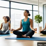 Home 22 역경 후 성장을 위해 필요한 자원 찾기 - A serene indoor scene showing a diverse group of young professionals practicing mindfulness meditati...