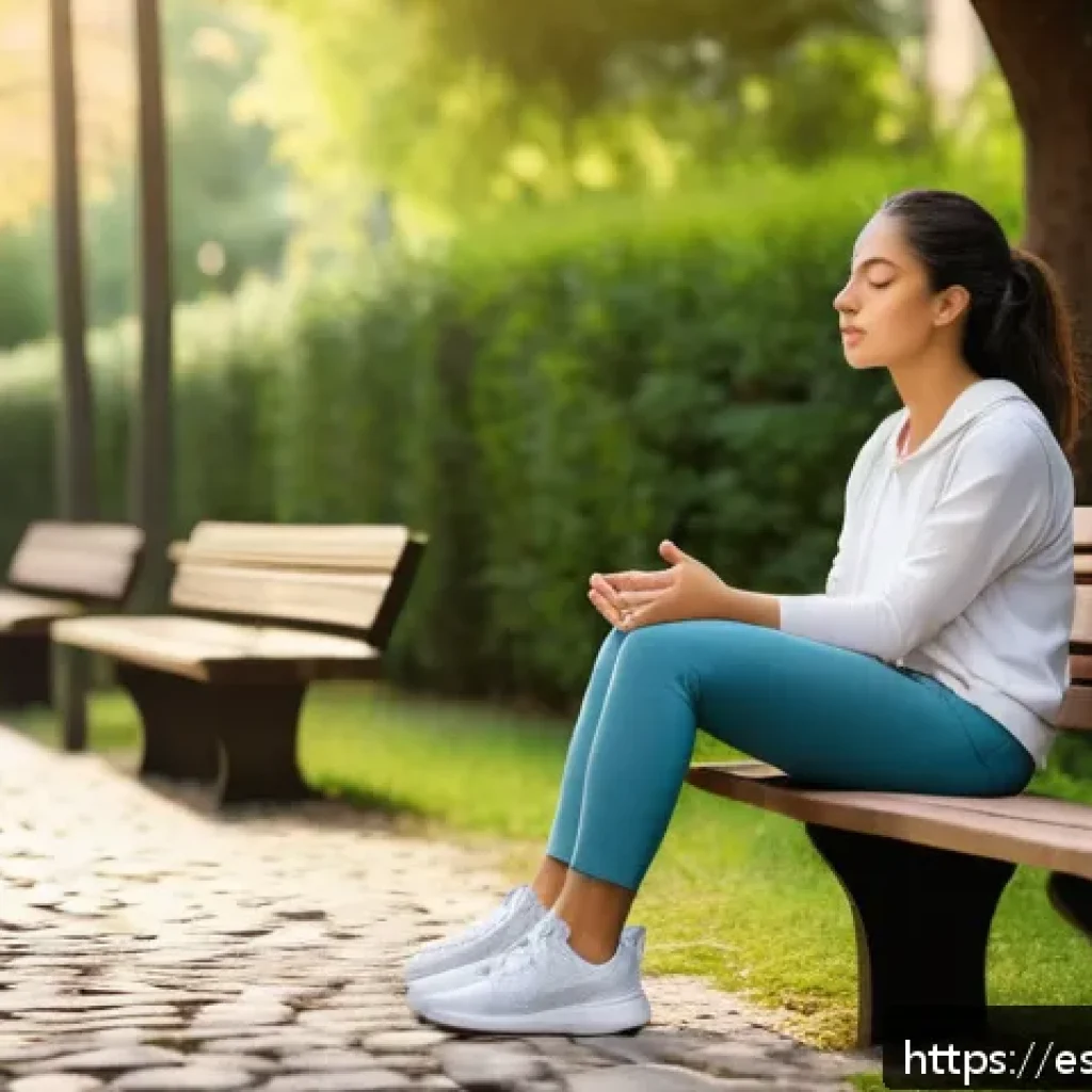 감정 관리로 역경 극복하기 - A serene outdoor scene in a Spanish urban park during early morning, featuring a young Hispanic woma...